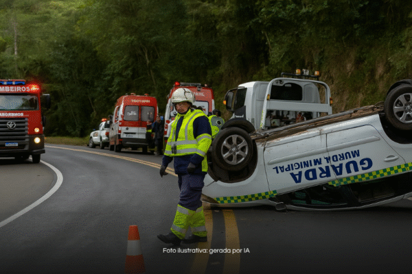 Viatura da GCM capota em rodovia de SP após manobra de emergência – Veja o que provocou o acidente.